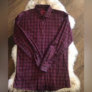 HUGO BOSS. MENS LONG SLEEVE. SLIM FIT. DARK RED